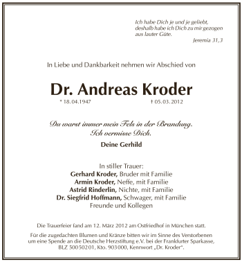 Traueranzeige von Andreas Kroder von Pegnitz-Zeitung
